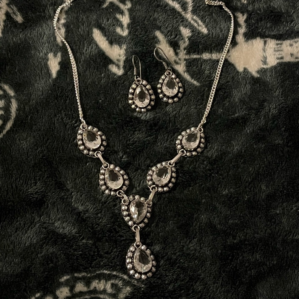 Sterling silver and white topaz necklace and earrings set